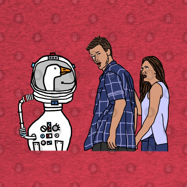 Distracted Boyfriend Meme With Funny Sci Fi Goose Astronaut by ellenhenryart